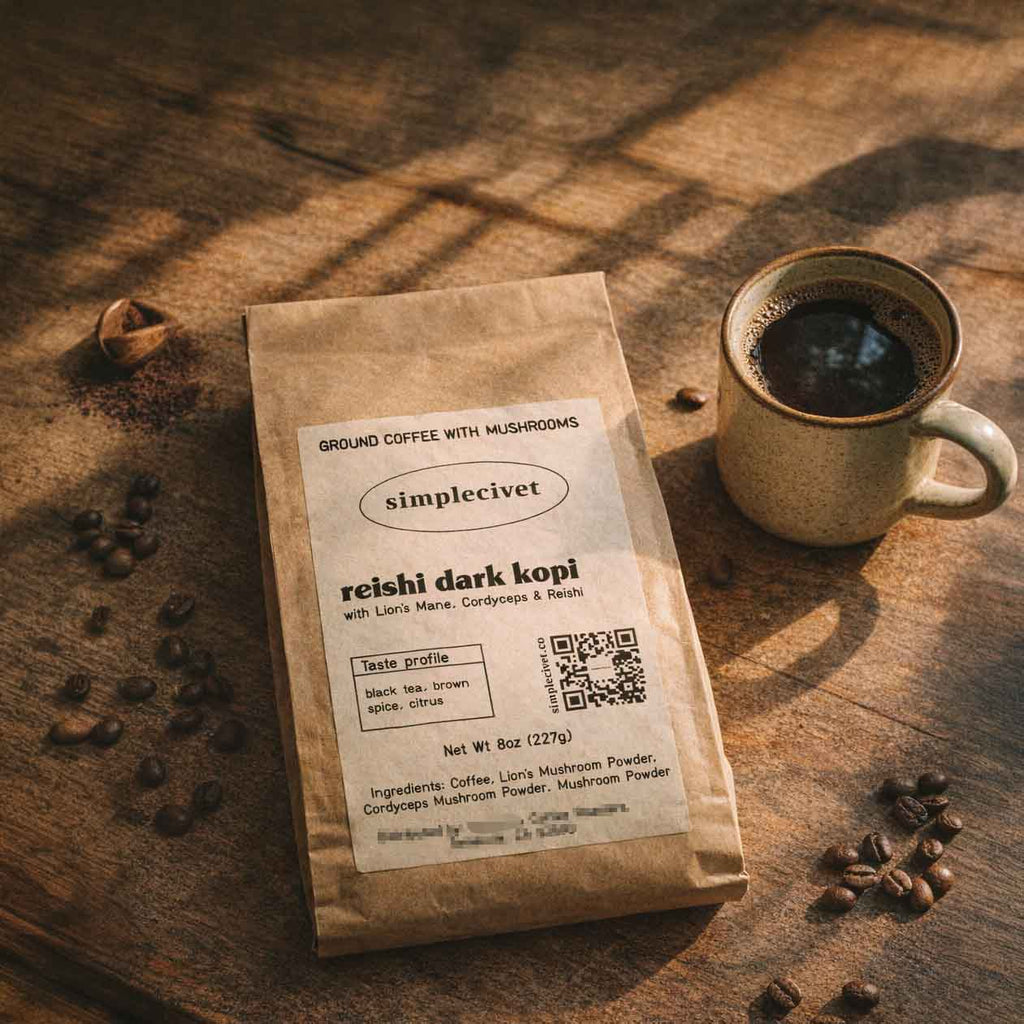 Reishi Dark Kopi | Our Signature Sumatran wet-hulled Mushroom Coffee